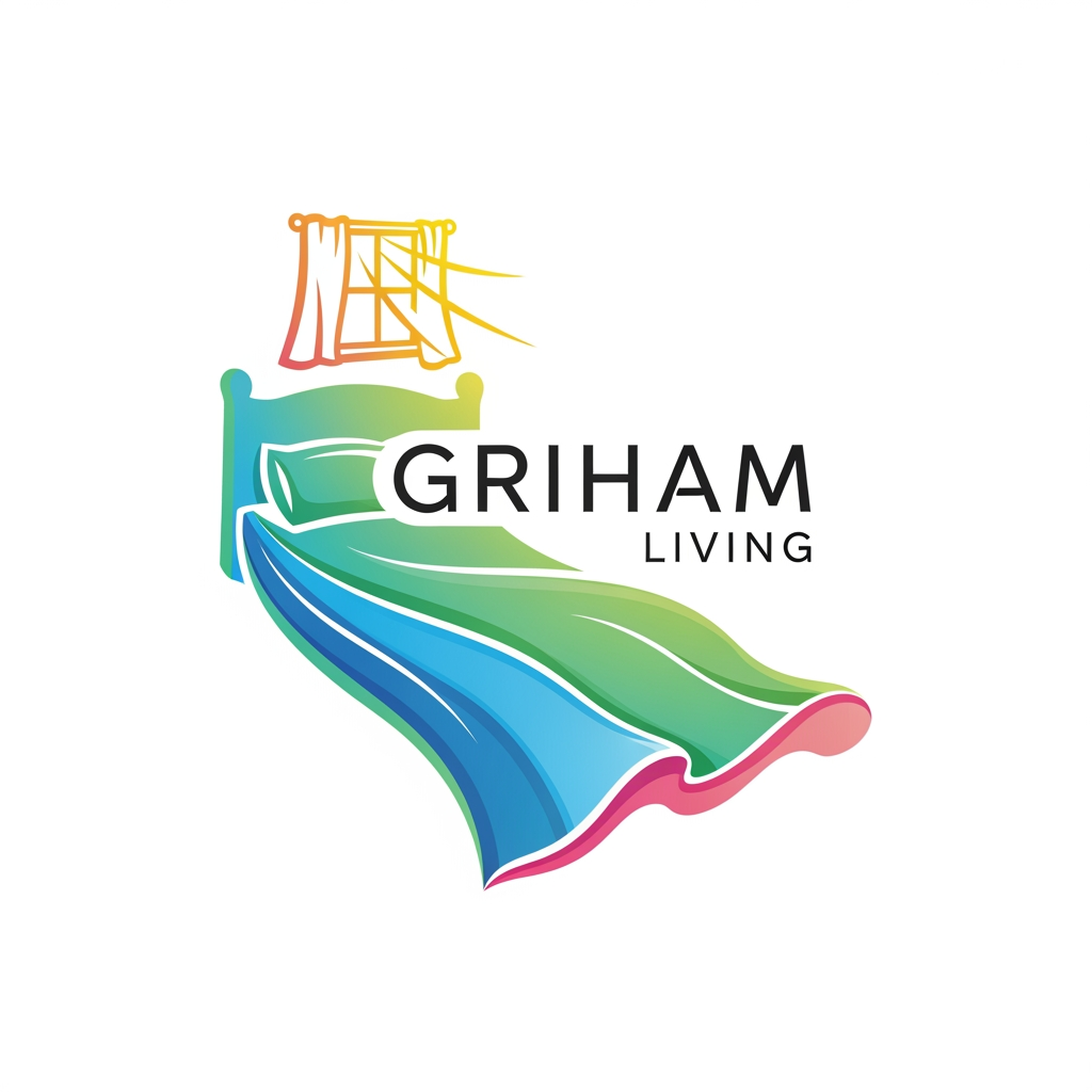 AI Design for brand name griham living make a logo category bedsheet dohar etc use bright colours with bedroom n bedsheet