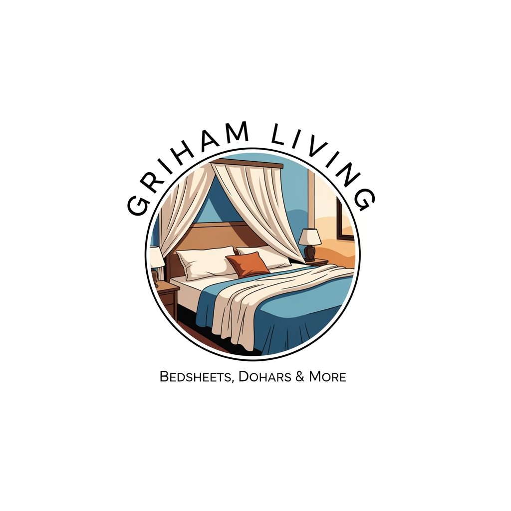 AI Design for create a logo brand name griham living categary in bedsheet dohar etc creative show bedsheet in bedroom