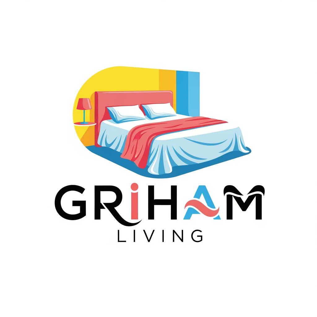 AI Design for brand name griham living make a logo category bedsheet dohar etc use bright colours with bedroom n bedsheet