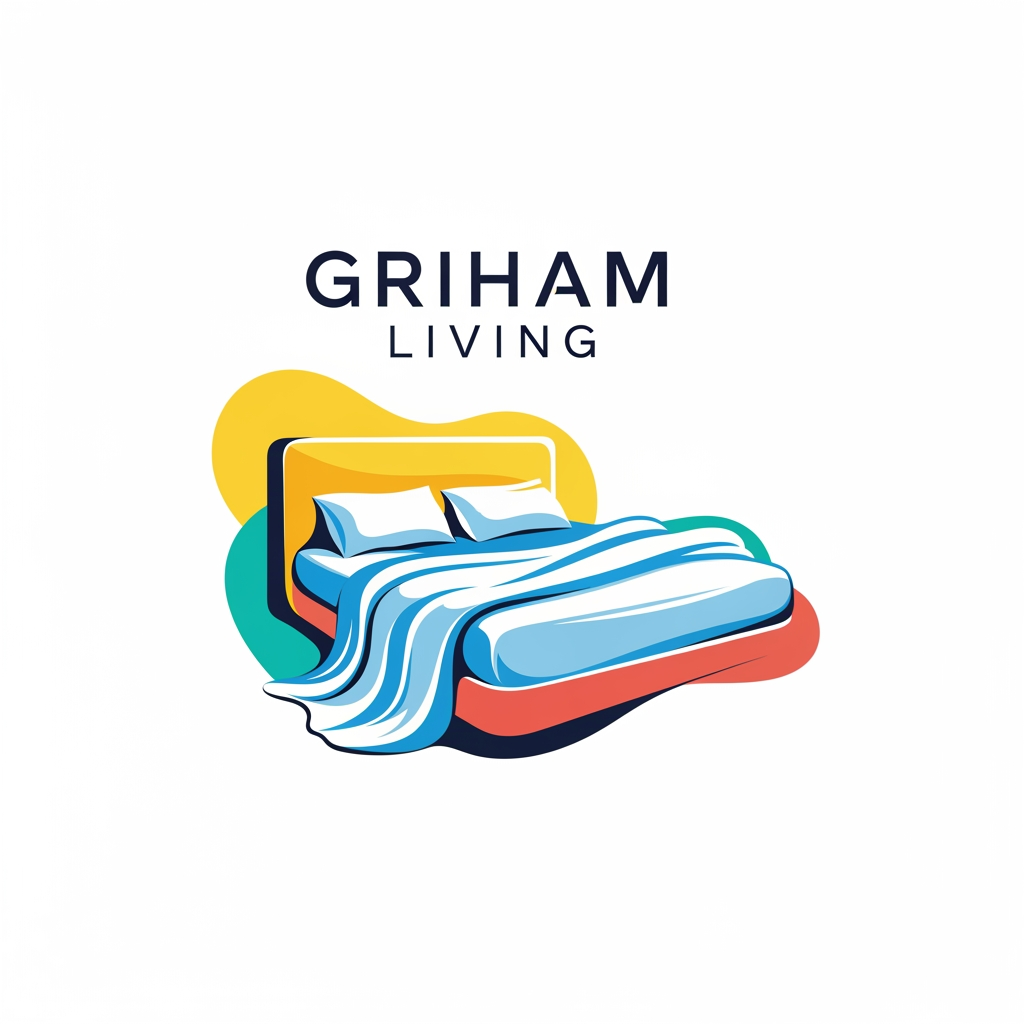 AI Design for brand name griham living make a logo category bedsheet dohar etc use bright colours with bedroom n bedsheet