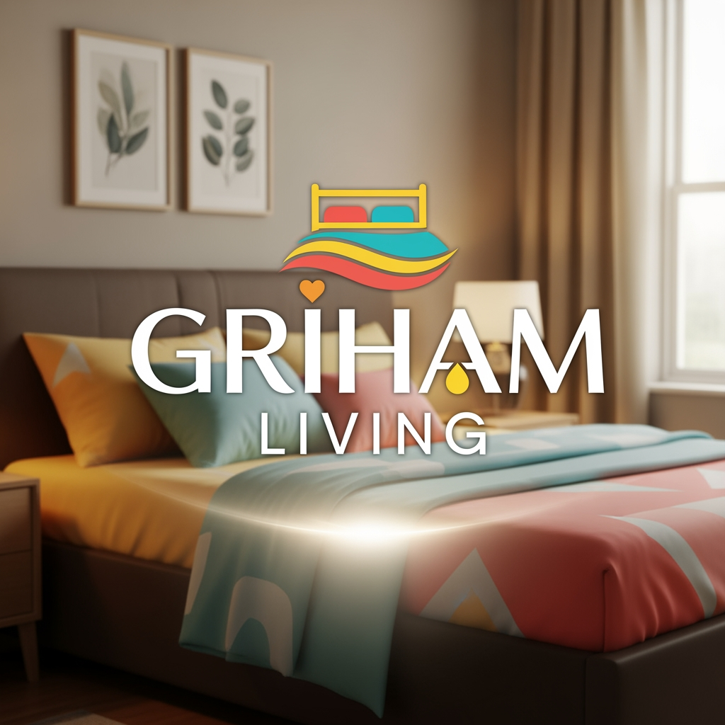 AI Design for brand name griham living make a logo category bedsheet dohar etc use bright colours with bedroom n bedsheet