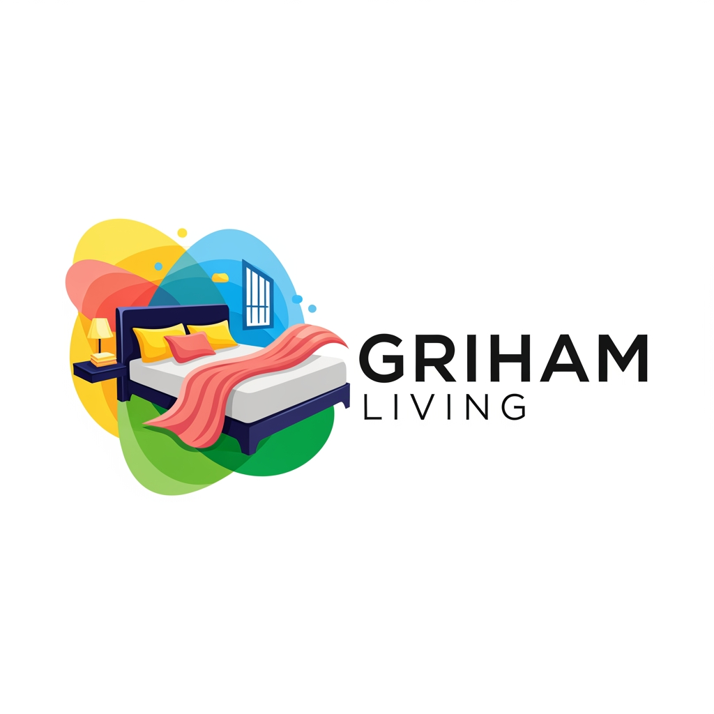 AI Design for brand name griham living make a logo category bedsheet dohar etc use bright colours with bedroom n bedsheet