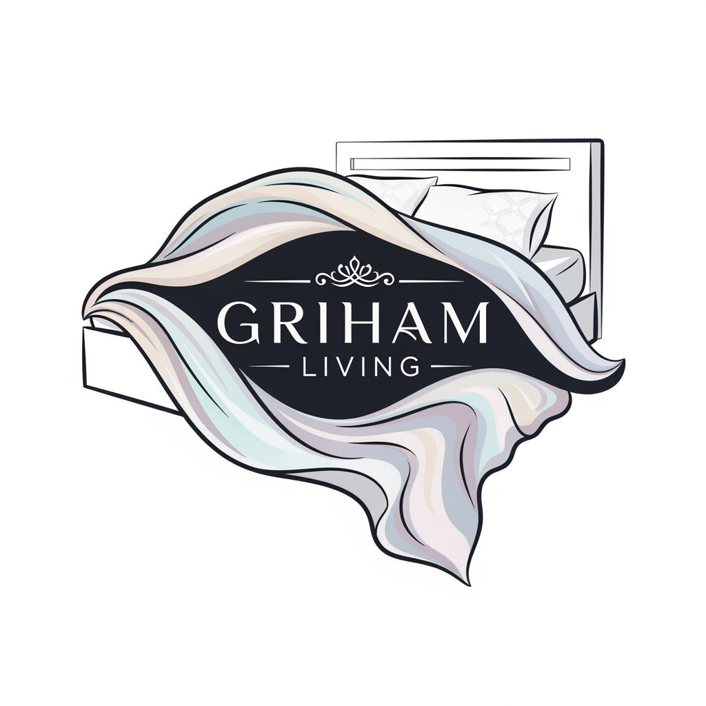 AI Design for create a logo brand name griham living categary in bedsheet dohar etc creative show bedsheet in bedroom
