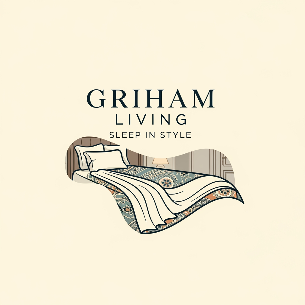 AI Design for create a logo brand name griham living categary in bedsheet dohar etc creative show bedsheet in bedroom