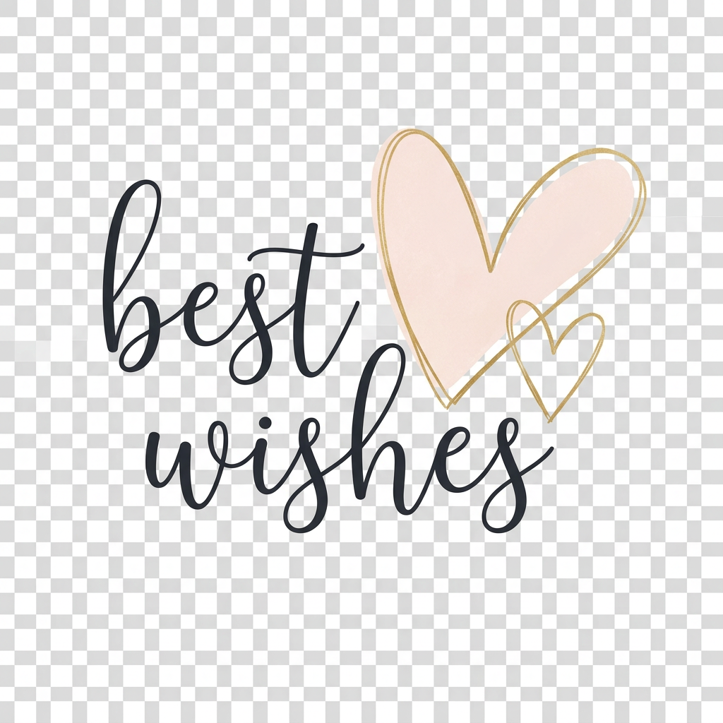 AI Design for crete this picture size 4 inch width and 3 inche hight picture high resolution 4k no background i need only text of best wishes and heart