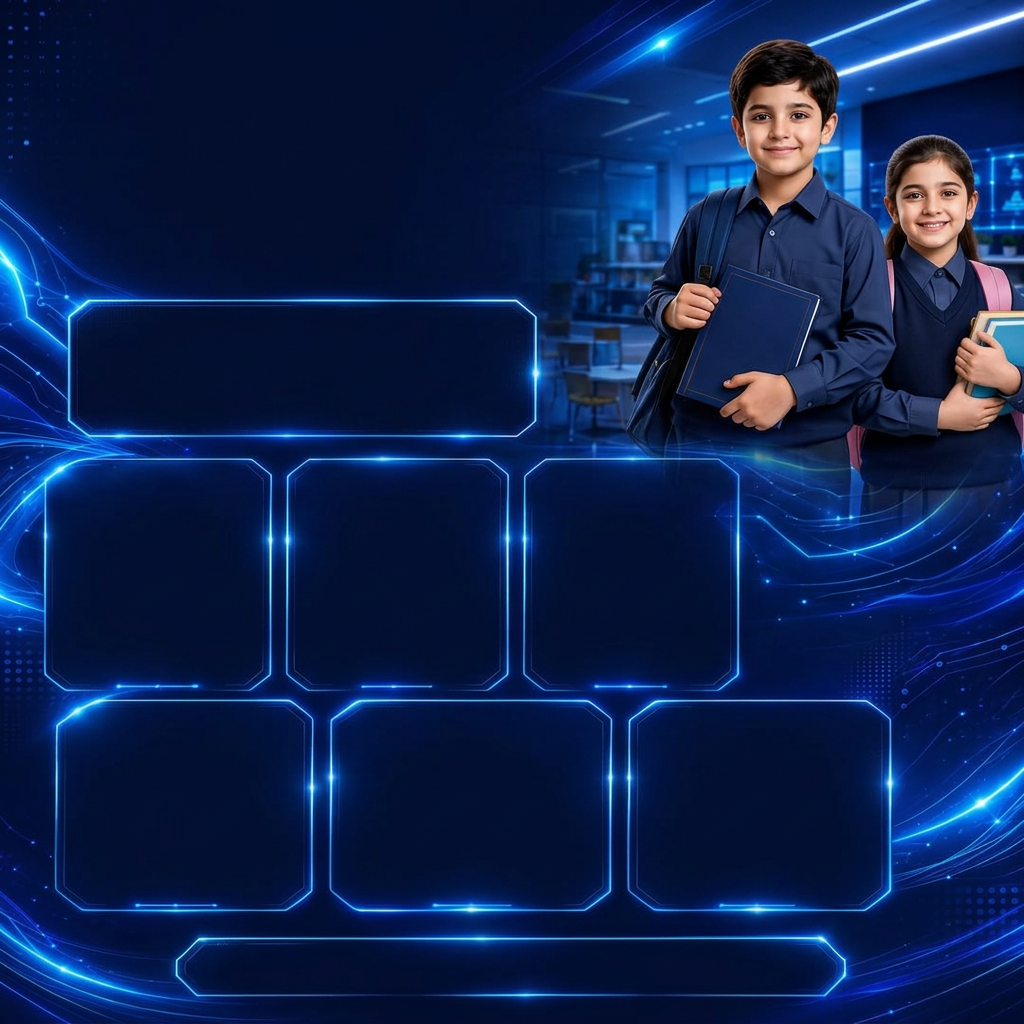 AI Design for ✅ Upar ka logo remove ✅ CONCEPT pre academy text remove ✅ Neeche ke sb BOX MAI JO saare icons aur metter hy wo bhe remove BAKI JO UNK SIDE PER BOX HY WO RAHY GY ✅ Neeche ka saara text remove ✅ Air condition , bio matric , 24/7 live report , monthly ptm aur ink icon romove aur is k nichy box hy wo rahy ga usk metter remove
✅ Background aur overall design bilkul same rahega
✅ Bacho ne jo swetter aur tie phani hy usy khatm kar do
✅ 4K Ultra HD (3840×2160), print-ready, high quality