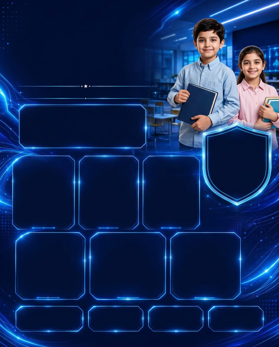 AI Design for ✅ Upar ka logo remove ✅ CONCEPT pre academy text remove ✅ Neeche ke sb BOX MAI JO saare icons aur metter hy wo bhe remove BAKI JO UNK SIDE PER BOX HY WO RAHY GY ✅ Neeche ka saara text remove ✅ Air condition , bio matric , 24/7 live report , monthly ptm aur ink icon romove aur is k nichy box hy wo rahy ga usk metter remove
✅ Background aur overall design bilkul same rahega
✅ Bacho ne jo swetter aur tie phani hy usy khatm kar do
✅ 4K Ultra HD (3840×2160), print-ready, high quality