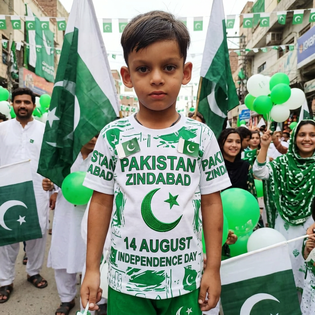 AI Design for use this image and create 14 august post change dress like white and green