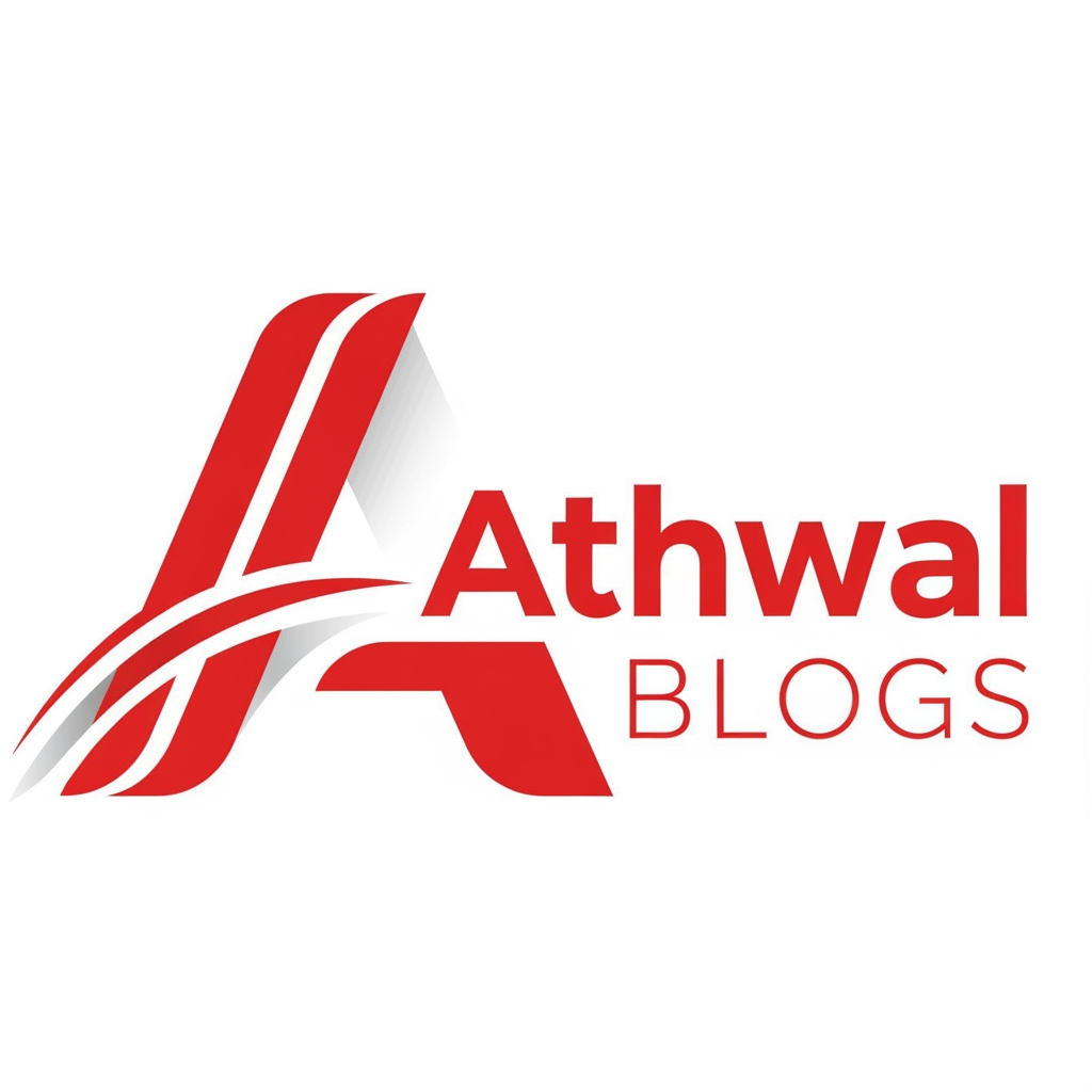 AI Design for i want to create a moden and premium logo for my blog and news website which name is athwal blogs . use colors ( #ff184e and white ) , transparent background.