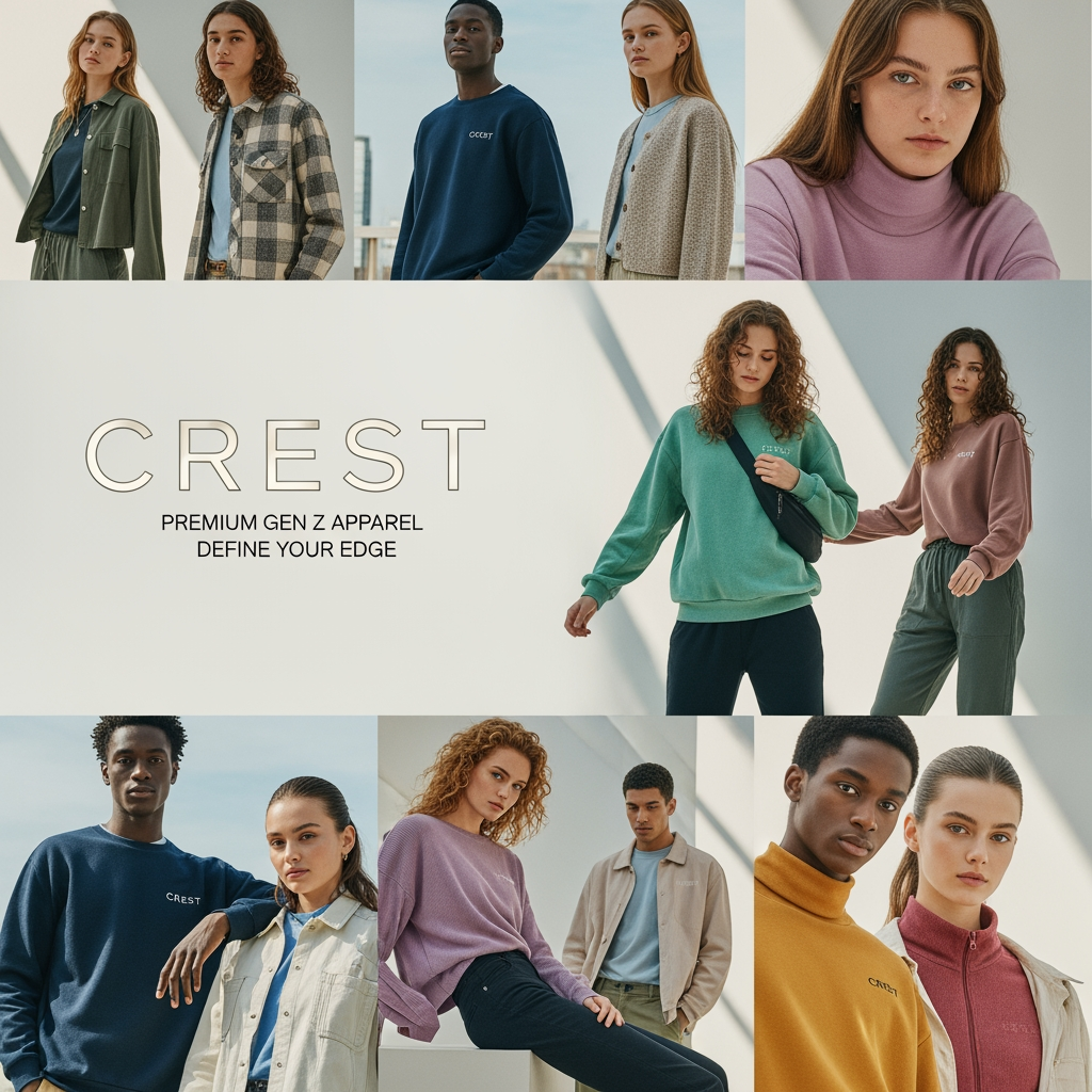 AI Design for my brand name is CREST and i want to design a best looking luxury and asthetic at the same time we are a premium brand of genz clothing we are a ecommerce brand