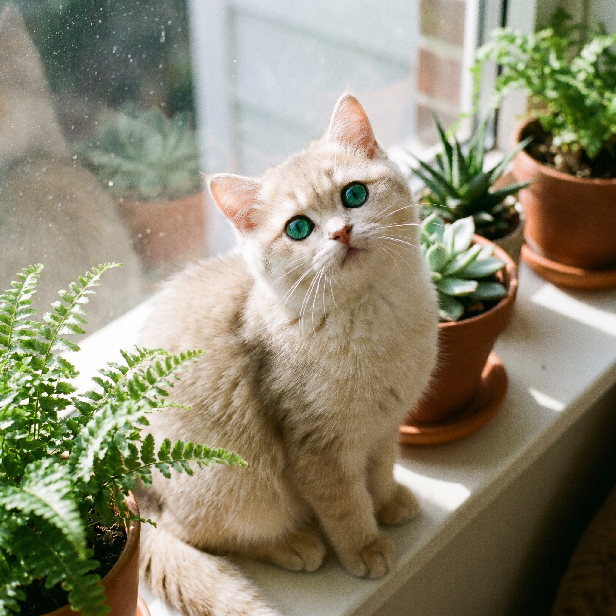 AI Design for create a picture from a cute cat, with green eyes