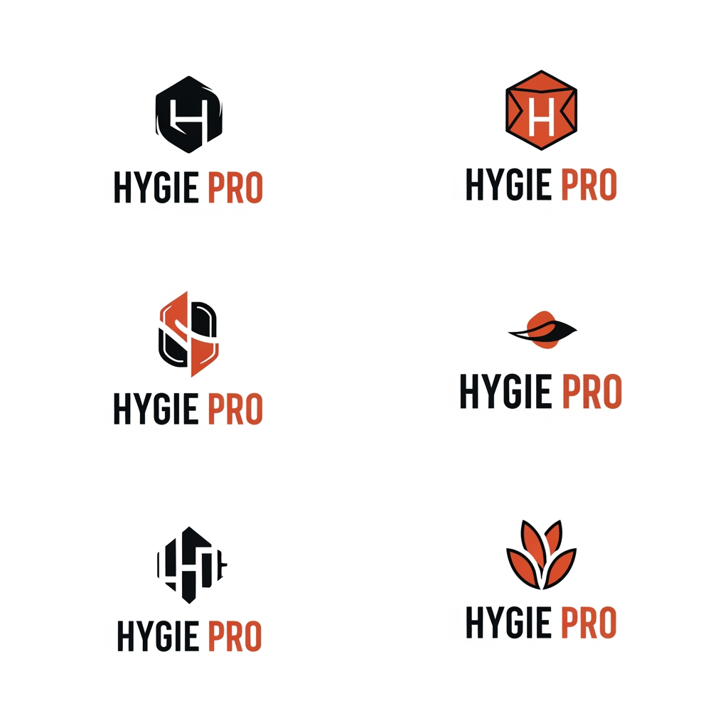 AI Design for Design a world-class, award-winning brand logo for a premium homecare and hygiene company named "HYGIE PRO". IMPORTANT: The logo must instantly communicate: VISIBLE HYGIENE DEEP CLEANING TRUST HOME CARE PROFESSIONAL RESULTS Core Brand Story: Hygie Pro transforms dirty, contaminated surfaces into visibly clean, hygienic spaces. The logo should represent transformation, cleanliness revealed, and healthy living. Design Language: - Premium FMCG brand - Modern European branding - Minimalist - Bold shelf impact - Instantly recognizable - Trademark-worthy - Works globally - Simple enough to recognize from 10 meters away Style References: Nike, Apple, Dyson, Sonos, Unilever-level brand thinking Typography: Custom premium sans-serif Modern Wide spacing High-end FMCG feel Consumer Reaction Goal: When someone sees the logo for the first time they should think: "This brand makes my home cleaner, safer, and more hygienic." Deliver: 5 completely different logo concepts. Each concept must have a clear meaning and strategic rationale. Focus on symbolism and emotional impact rather than decorative graphics. Professional vector logo presentation, brand identity case-study style, clean white background, logo only.