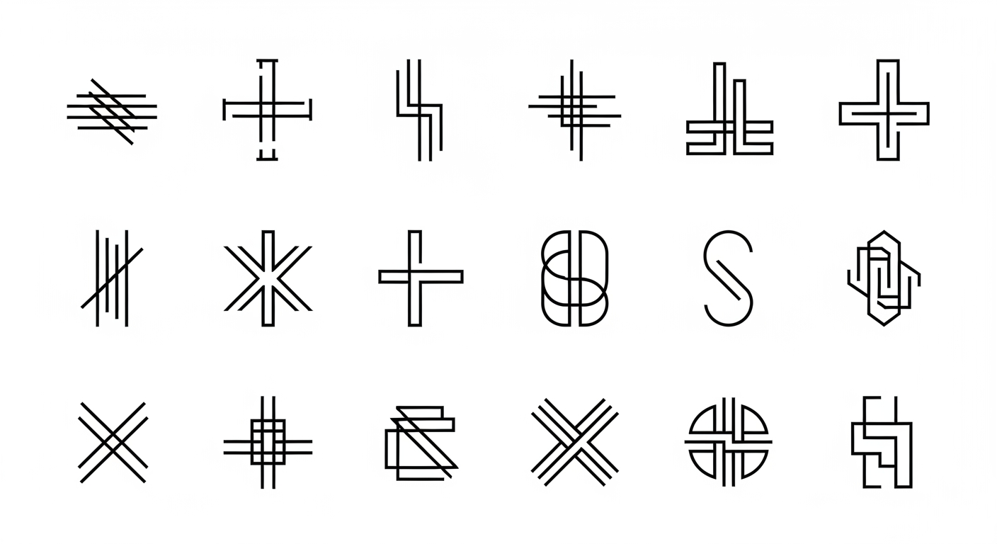 AI Design for 12 minimal, very unique luxury brand icon. black outline on white background. use only 2-3 straight and curved lines. keep it very minimal, abstract and elegant.  dont's : no alphabets, no numbers, no spirals, no ritual marks, no ancient symbols, no nature, no animals, no flowers, no objects.