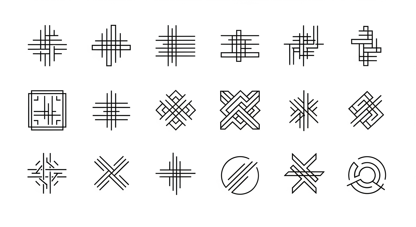 AI Design for 12 minimal, very unique luxury brand icon. black outline on white background. use only 4-6 straight and curved lines. keep it very minimal, abstract and elegant.  dont's : no alphabets, no numbers, no spirals, no ritual marks, no ancient symbols, no nature, no animals, no flowers, no objects.