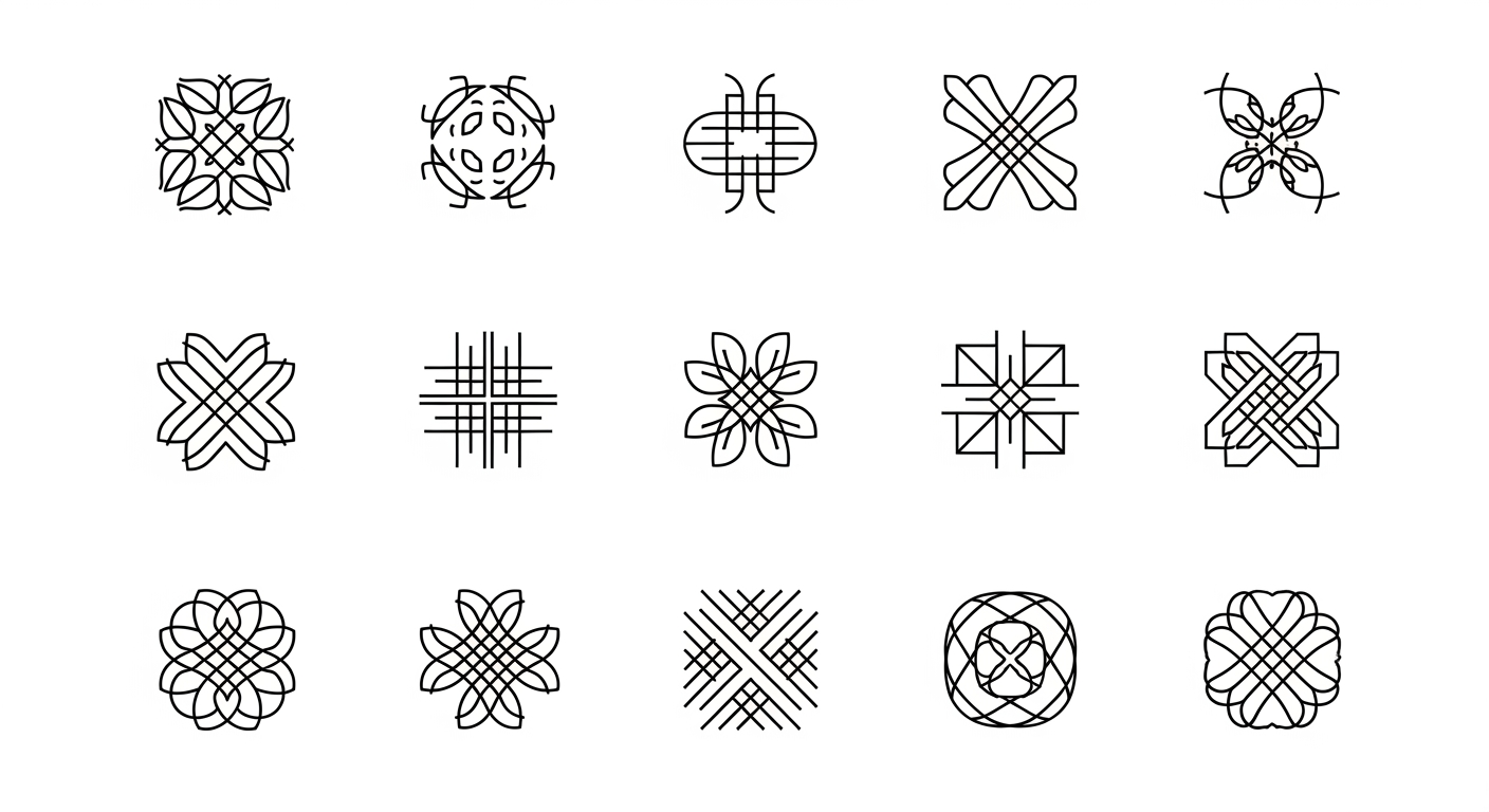 AI Design for 12 minimal, very unique luxury brand icon. black outline on white background. use only 4-6 straight and curved lines. keep it very minimal, abstract and elegant.  dont's : no alphabets, no numbers, no spirals, no ritual marks, no ancient symbols, no nature, no animals, no flowers, no objects.
