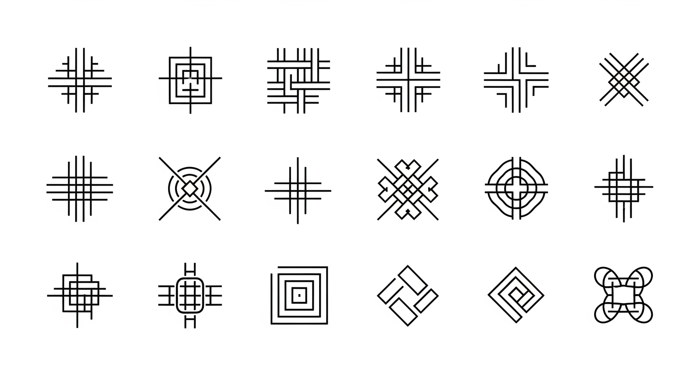 AI Design for 12 minimal, very unique luxury brand icon. black outline on white background. use only 4-6 straight and curved lines. keep it very minimal, abstract and elegant.  dont's : no alphabets, no numbers, no spirals, no ritual marks, no ancient symbols, no nature, no animals, no flowers, no objects.
