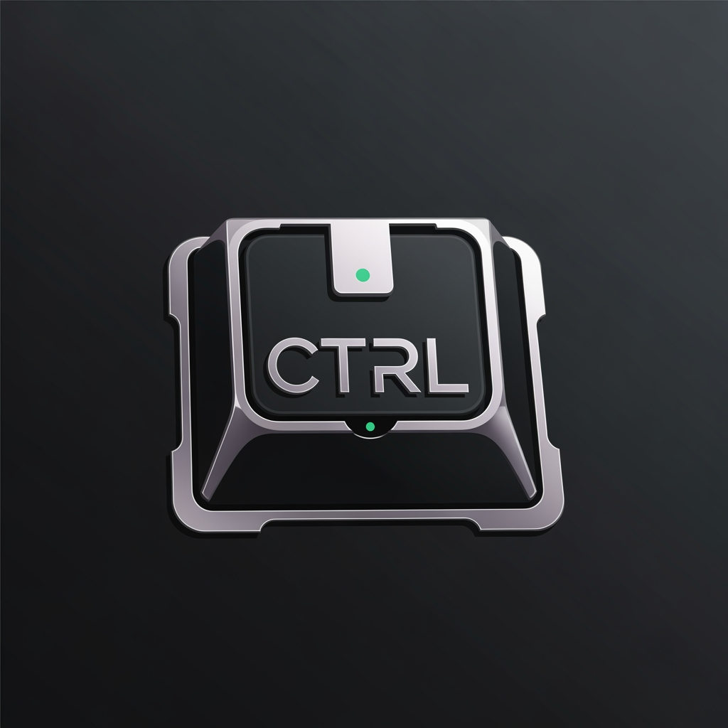 AI Design for A premium corporate logo design for a luxury fintech firm named "CTRL Investment Ventures". The logo features the text "CTRL" inside a sleek, abstract, minimalist geometric square container, mimicking a high-end stylized keyboard switch cap with sharp angles and clean lines. Modern geometric sans-serif typography. High-end, sophisticated financial club aesthetic. Color palette: deep matte charcoal grey background, platinum silver/brushed steel icon frames, with a subtle tiny dot accent of mint emerald green. Flat vector graphic, clean corporate identity, studio lighting, isolated on solid dark background, no realistic photorealism, purely professional brand identity design