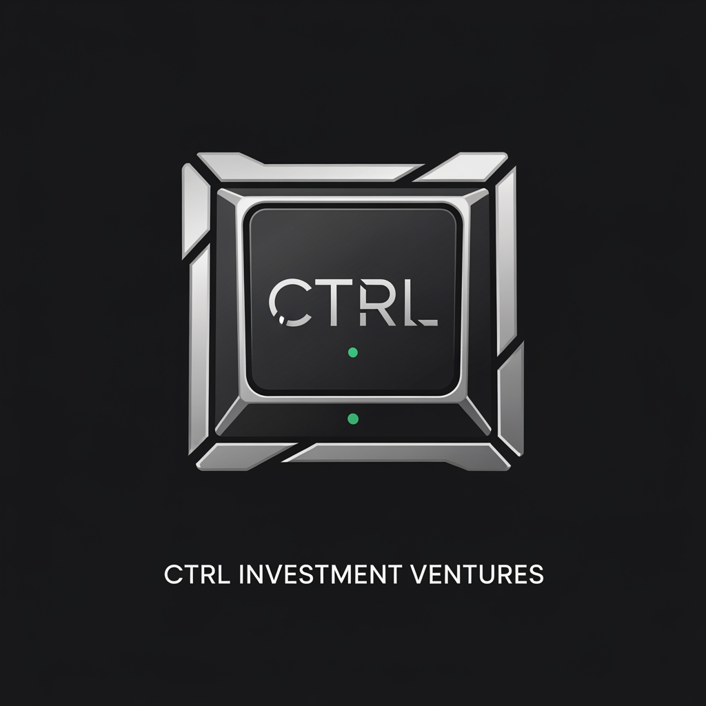 AI Design for A premium corporate logo design for a luxury fintech firm named "CTRL Investment Ventures". The logo features the text "CTRL" inside a sleek, abstract, minimalist geometric square container, mimicking a high-end stylized keyboard switch cap with sharp angles and clean lines. Modern geometric sans-serif typography. High-end, sophisticated financial club aesthetic. Color palette: deep matte charcoal grey background, platinum silver/brushed steel icon frames, with a subtle tiny dot accent of mint emerald green. Flat vector graphic, clean corporate identity, studio lighting, isolated on solid dark background, no realistic photorealism, purely professional brand identity design