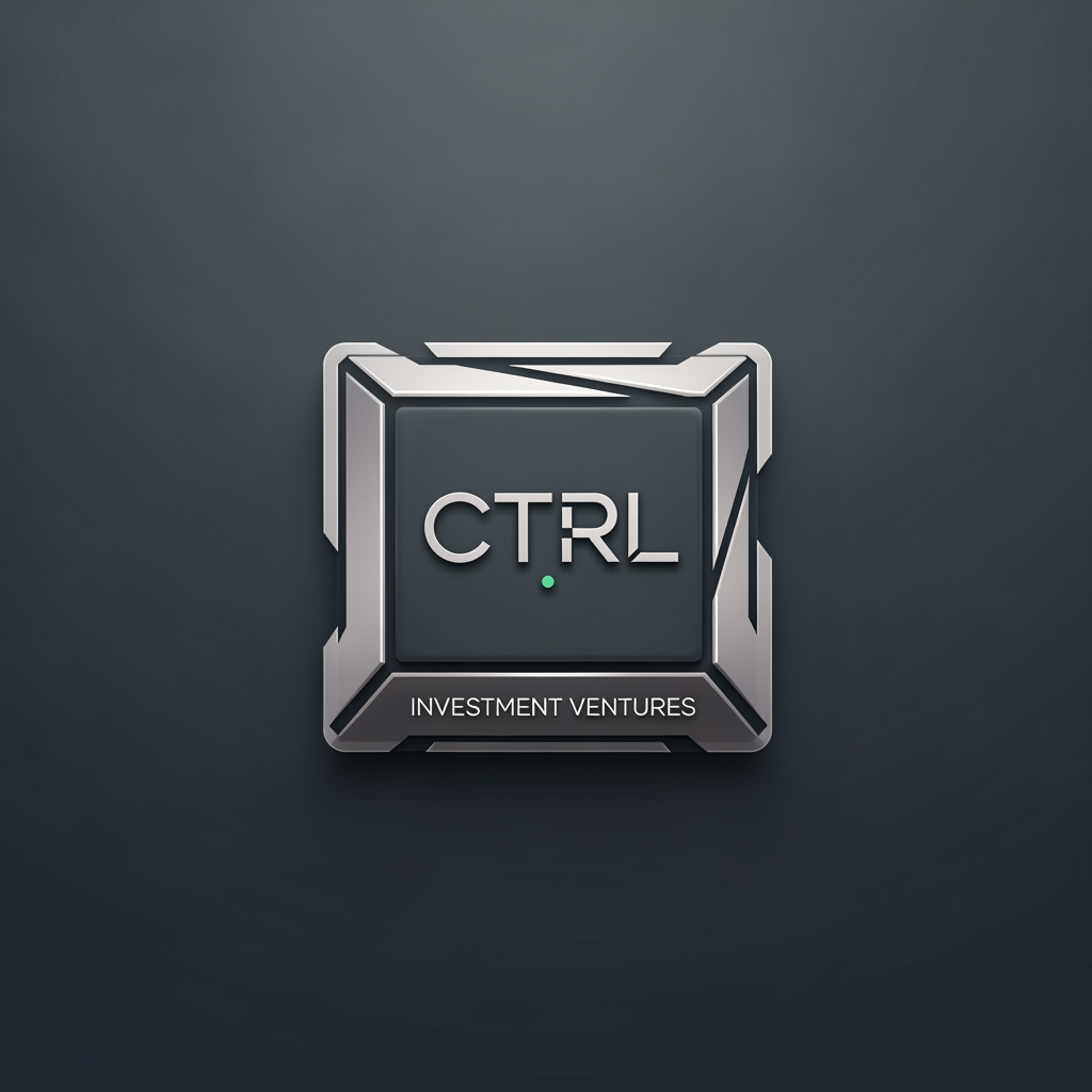 AI Design for A premium corporate logo design for a luxury fintech firm named "CTRL Investment Ventures". The logo features the text "CTRL" inside a sleek, abstract, minimalist geometric square container, mimicking a high-end stylized keyboard switch cap with sharp angles and clean lines. Modern geometric sans-serif typography. High-end, sophisticated financial club aesthetic. Color palette: deep matte charcoal grey background, platinum silver/brushed steel icon frames, with a subtle tiny dot accent of mint emerald green. Flat vector graphic, clean corporate identity, studio lighting, isolated on solid dark background, no realistic photorealism, purely professional brand identity design
make this as a investment firm logo