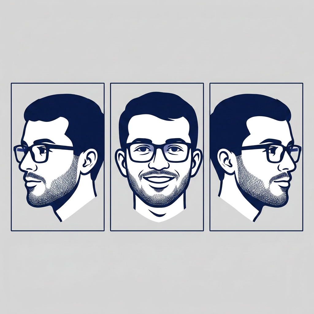 AI Design for change the beard style to this screenshot attached. and give me the output as single single image. for each three looks