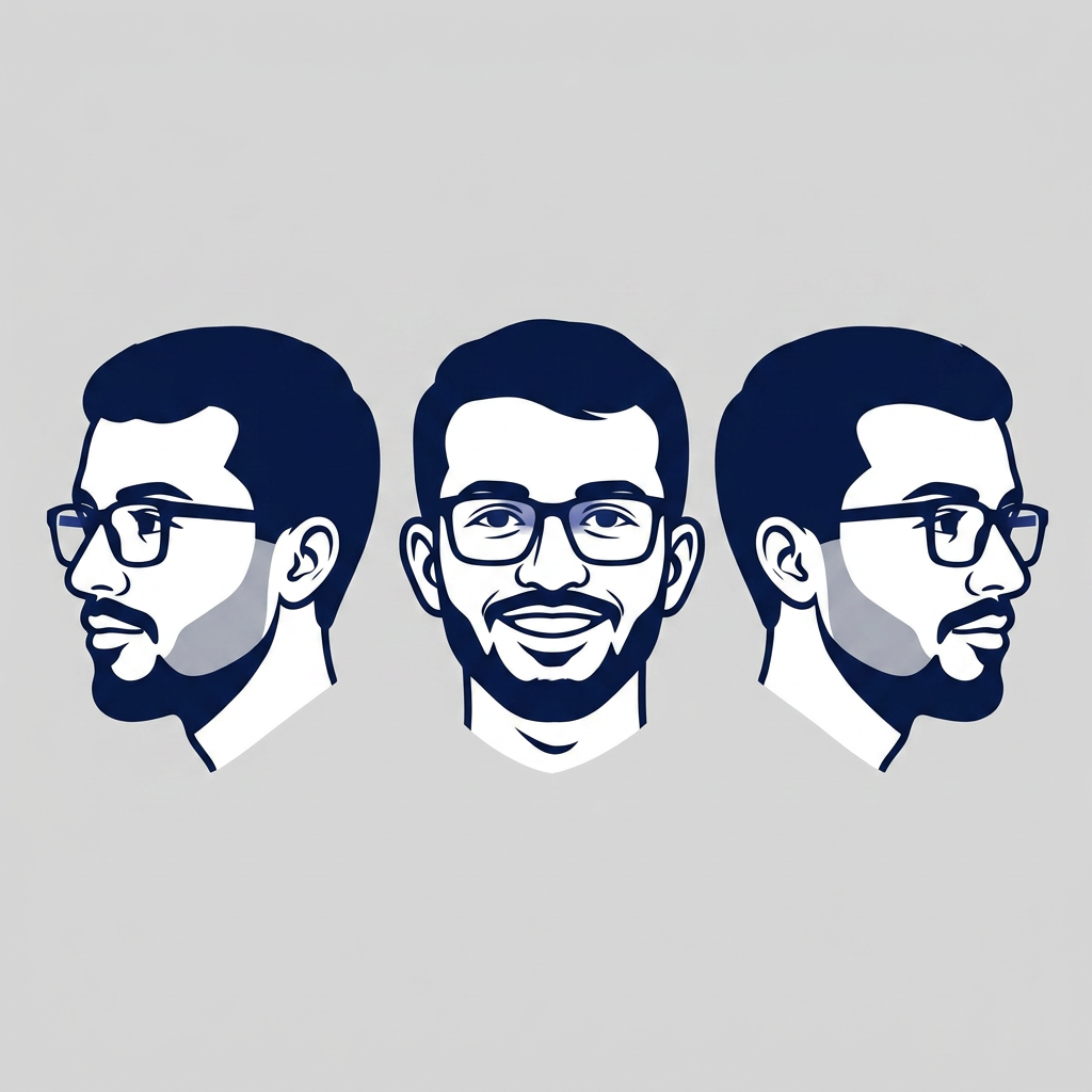 AI Design for design me a logo for my personal webiste, here the sample reference. and I attached my actual image here. so i want to get two three variations for my logo. 1. front facing, 2. looking to left and 3. looking to right. the size should be 300x300. only the head portion required. refer the first image for the color theme, and second image for the output type and third one is my image.