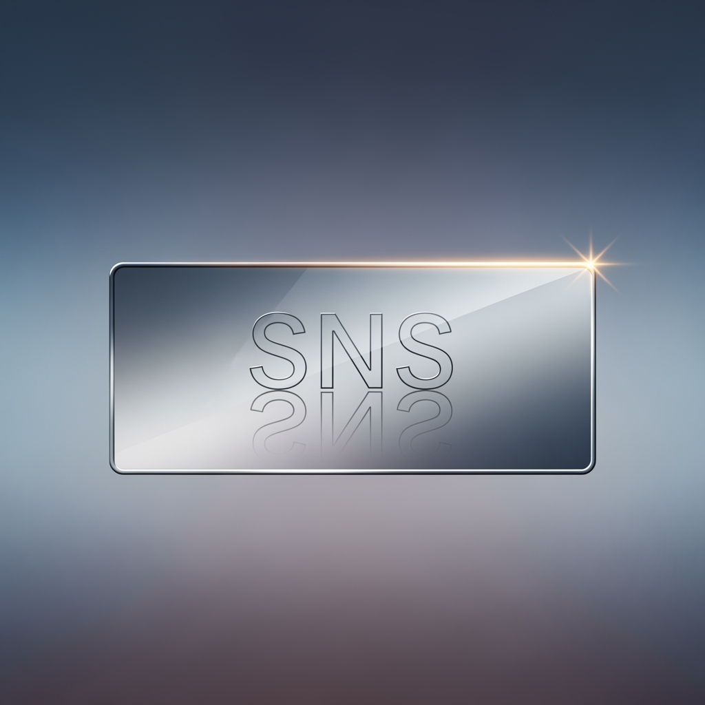 AI Design for create a sns logo with rectangle box thats box act as a mirror in the logo inside the mirror the sns word want to display