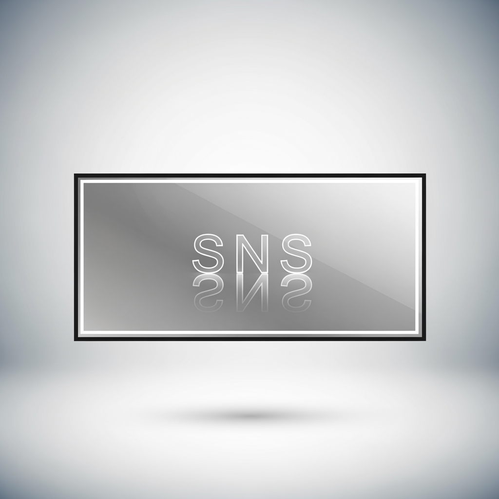 AI Design for create a sns logo with rectangle box thats box act as a mirror in the logo inside the mirror the sns word want to display