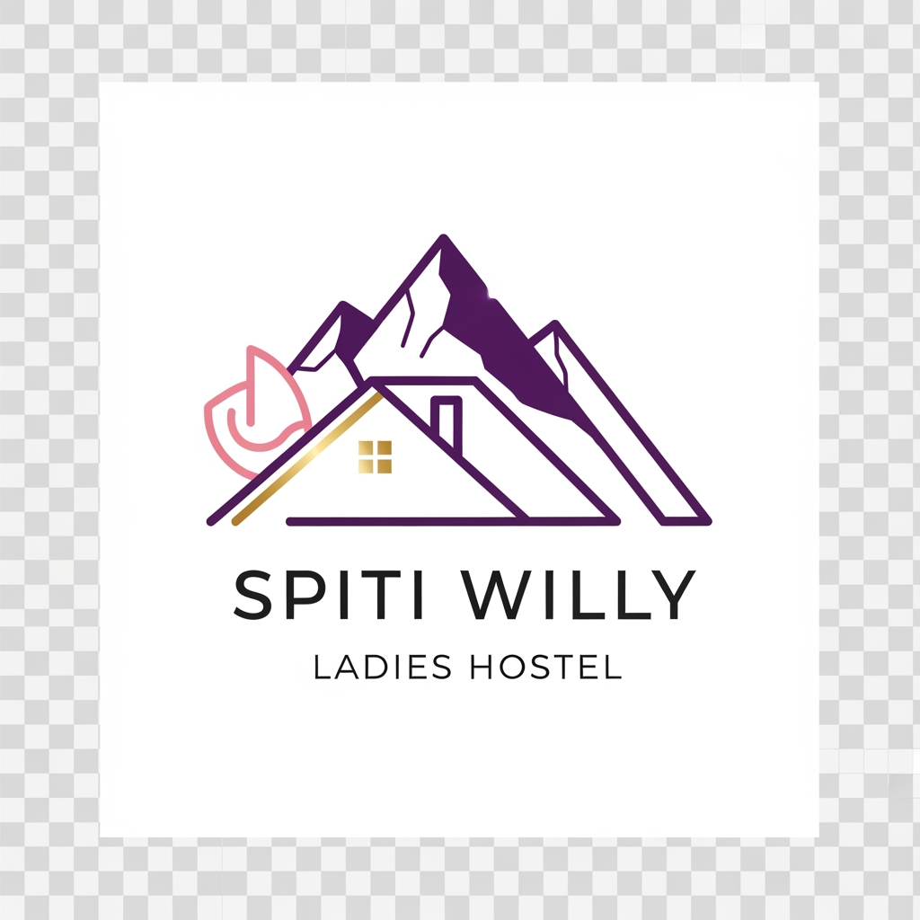 AI Design for Create a modern, minimalist, premium logo for **"Spiti Willy Ladies Hostel"**.
Design Style:
* Clean vector logo
* Modern, elegant, and professional
* Feminine but not overly decorative
* Suitable for signage, social media, website, business cards, and hostel branding
* Flat design with high scalability
* 500×500 px square format
* White or transparent background
Logo Elements:
* Stylized house/hostel icon
* Mountain silhouette inspired by Spiti Valley
* Simple female-friendly design elements
* Modern geometric shapes
* Subtle hospitality and community feel
* No cartoon characters, no people illustrations
Typography:
* "Spiti Willy" as the main focus
* "Ladies Hostel" as a clean subtitle
* Bold, modern sans-serif font
* Premium and trustworthy appearance
Color Palette:
* Deep Purple (#5B3A8E)
* Rose Pink (#E76F8A)
* Gold Accent (#D4A017)
* White background
Layout:
* Icon above text
* Balanced and symmetrical composition
* Professional hostel brand identity
* Clean negative space
* High-end startup branding style
Output:
* Vector logo
* Sharp edges
* Transparent background
* 500×500 px
* Brand-ready quality
* Modern, memorable, and unique
* No gradients, no shadows, no vintage effects