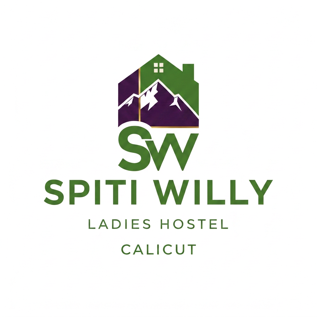 AI Design for can you change the color pink to green can you  and change the font color to green  can you pick the color in given imagge for font color and logo color an you add  Calicut in under the ladies hostel in logo