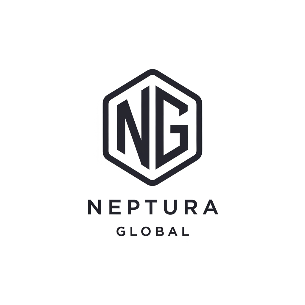 AI Design for A modern, minimalist emblem logo for 'NEPTURA GLOBAL'. An elegant, geometric monogram of the letters 'NG' enclosed within a clean-lined hexagon. The design uses sharp, bold lines to suggest stability and international reach. Professional, premium, corporate branding, monochrome, vector style, flat design, white background."