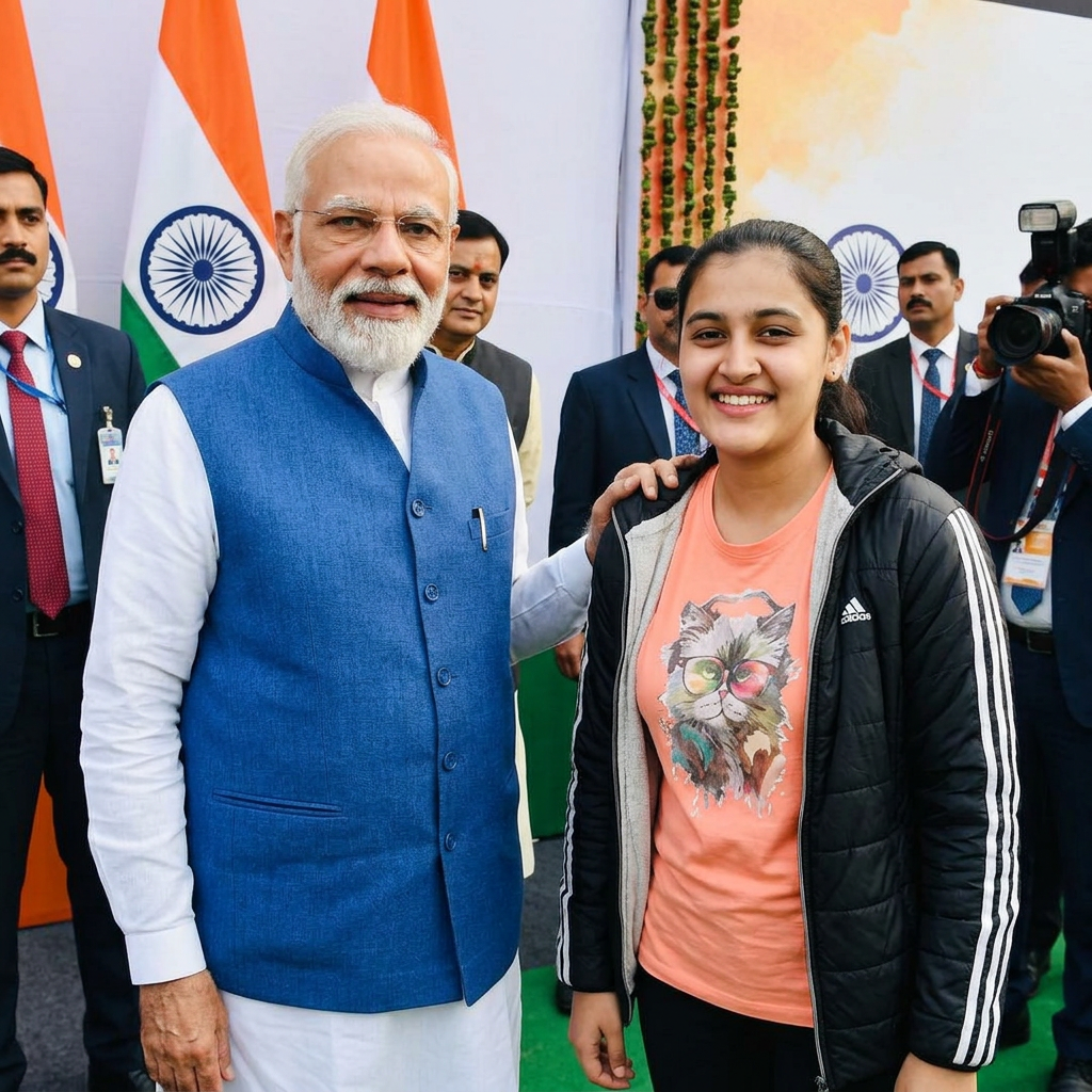 AI Design for is photo ko india ke pm ke sath kada kar do