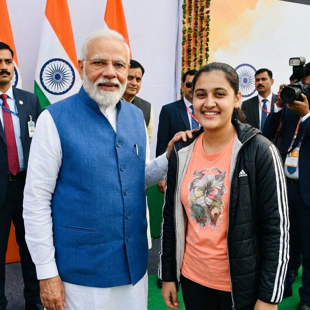 AI Design for is photo ko india ke pm ke sath kada kar do face is not change