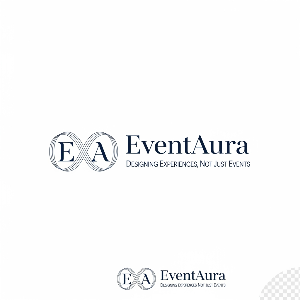 AI Design for Design a premium, elegant and minimalist logo for a luxury event management brand named **EventAura**.
Brand personality:
* Luxury
* Elegant
* Sophisticated
* Timeless
* Modern
* Premium
* Trustworthy
Industry:
Luxury Event Management, Destination Weddings, Corporate Events, Celebrations and Premium Experiences.
Style requirements:
* Minimalist logo
* Clean vector design
* Flat design (no 3D)
* Professional and scalable
* Luxury hotel brand aesthetics
* Suitable for websites, social media, business cards and invoices
* High-end and timeless look
* Avoid cartoon, party balloons, confetti, glitter, makeup, floral shop or birthday icons
Icon ideas (choose ONE elegant concept):
* A subtle "EA" monogram
* A diamond-shaped aura symbol
* A flowing ribbon forming an aura
* An elegant spark integrated into the letters
* A luxury seal emblem
* A minimalist event arch silhouette
* An abstract infinity aura symbol
Typography:
* Serif luxury typography similar to Vogue, Four Seasons, Dior or Tiffany & Co.
* Thin elegant strokes
* Balanced spacing
* Premium appearance
Color palette:
Primary Navy Blue: #0F2F73
Royal Blue: #2563EB
Accent Blue: #4F86F7
White: #FFFFFF
Composition:
* Icon on the left
* EventAura text on the right
* Horizontally aligned
* Symmetrical and clean
Background:
* White background only
* No gradients
* No shadows
* No mockups
* No textures
Output:
* Pure vector logo
* Transparent background version
* SVG style
* Sharp edges
* Website ready
Keywords:
Luxury, Elegant, Minimal, Premium, Timeless, Sophisticated, Modern, Exclusive, Clean, High-end.
Reference brands:
Four Seasons, Oberoi Hotels, Taj Hotels, Vogue Weddings, Tiffany & Co., Dior.
Tagline (optional small text):
"Designing Experiences, Not Just Events"