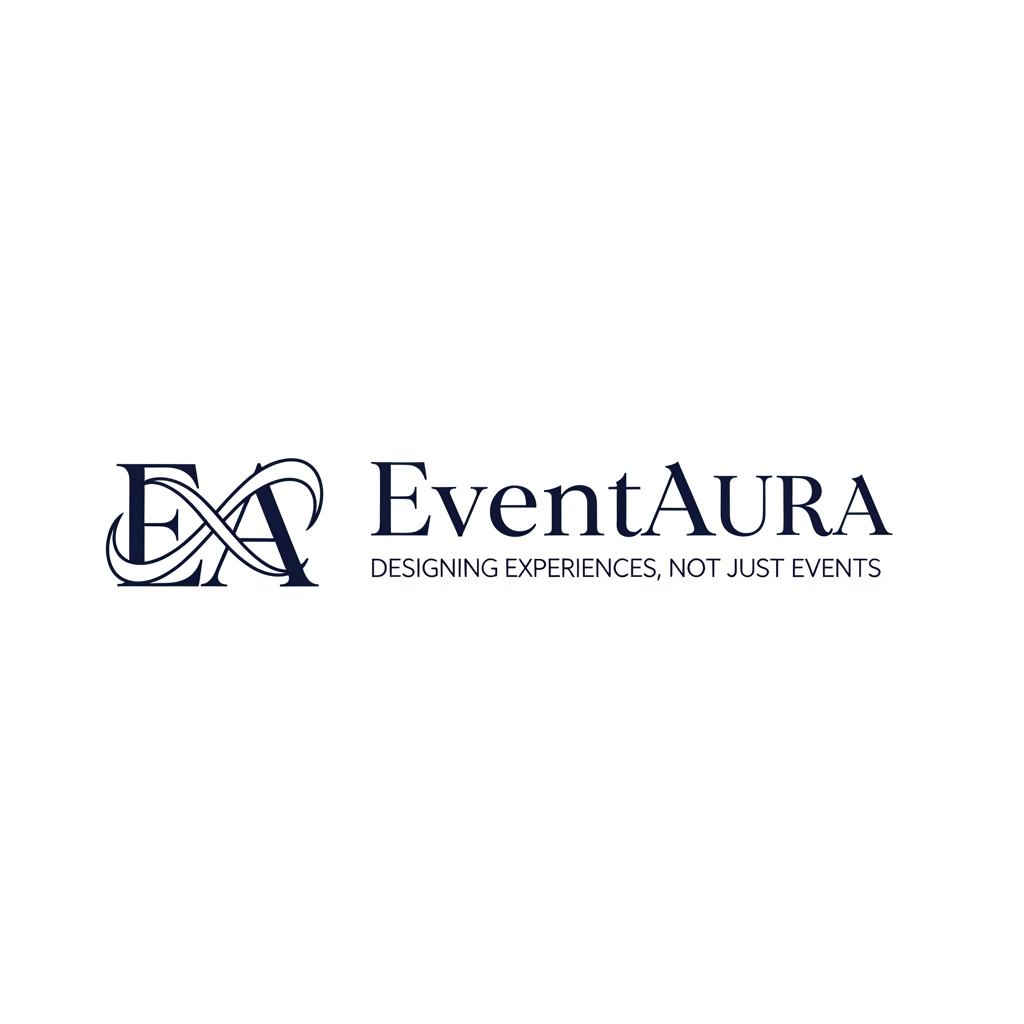 AI Design for Design a premium, elegant and minimalist logo for a luxury event management brand named **EventAura**.

Brand personality:

* Luxury
* Elegant
* Sophisticated
* Timeless
* Modern
* Premium
* Trustworthy

Industry:
Luxury Event Management, Destination Weddings, Corporate Events, Celebrations and Premium Experiences.

Style requirements:

* Minimalist logo
* Clean vector design
* Flat design (no 3D)
* Professional and scalable
* Luxury hotel brand aesthetics
* Suitable for websites, social media, business cards and invoices
* High-end and timeless look
* Avoid cartoon, party balloons, confetti, glitter, makeup, floral shop or birthday icons

Icon ideas (choose ONE elegant concept):

* A subtle "EA" monogram
* A diamond-shaped aura symbol
* A flowing ribbon forming an aura
* An elegant spark integrated into the letters
* A luxury seal emblem
* A minimalist event arch silhouette
* An abstract infinity aura symbol

Typography:

* Serif luxury typography similar to Vogue, Four Seasons, Dior or Tiffany & Co.
* Thin elegant strokes
* Balanced spacing
* Premium appearance

Color palette:
Primary Navy Blue: #0F2F73
Royal Blue: #2563EB
Accent Blue: #4F86F7
White: #FFFFFF

Composition:

* Icon on the left
* EventAura text on the right
* Horizontally aligned
* Symmetrical and clean

Background:

* White background only
* No gradients
* No shadows
* No mockups
* No textures

Output:

* Pure vector logo
* Transparent background version
* SVG style
* Sharp edges
* Website ready

Keywords:
Luxury, Elegant, Minimal, Premium, Timeless, Sophisticated, Modern, Exclusive, Clean, High-end.

Reference brands:
Four Seasons, Oberoi Hotels, Taj Hotels, Vogue Weddings, Tiffany & Co., Dior.

Tagline (optional small text):
"Designing Experiences, Not Just Events"