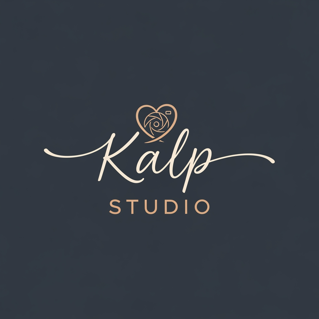 AI Design for a logo for kalp studio itsa photoshoot studio make it elegent, premeum modern classic, emotional, memories