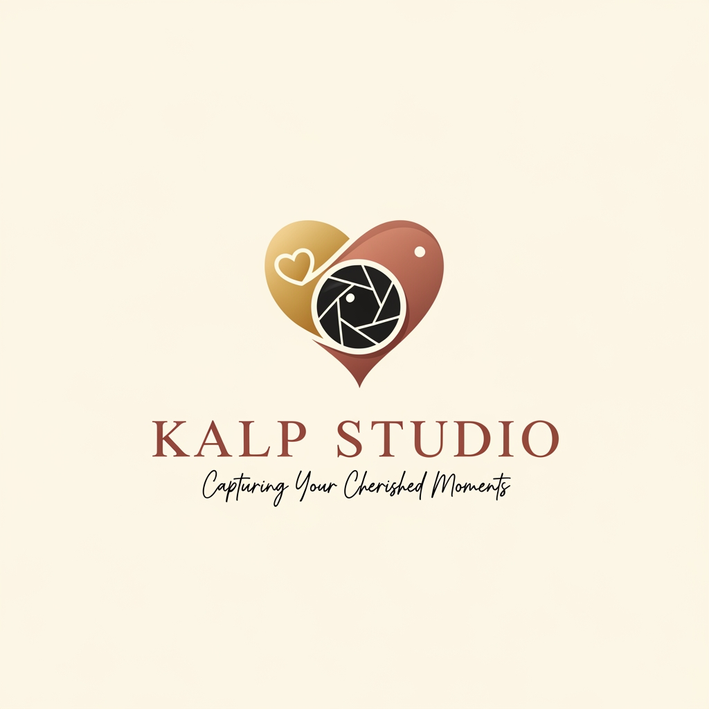 AI Design for a logo for kalp studio itsa photoshoot studio make it elegent, premeum modern classic, emotional, memories cute