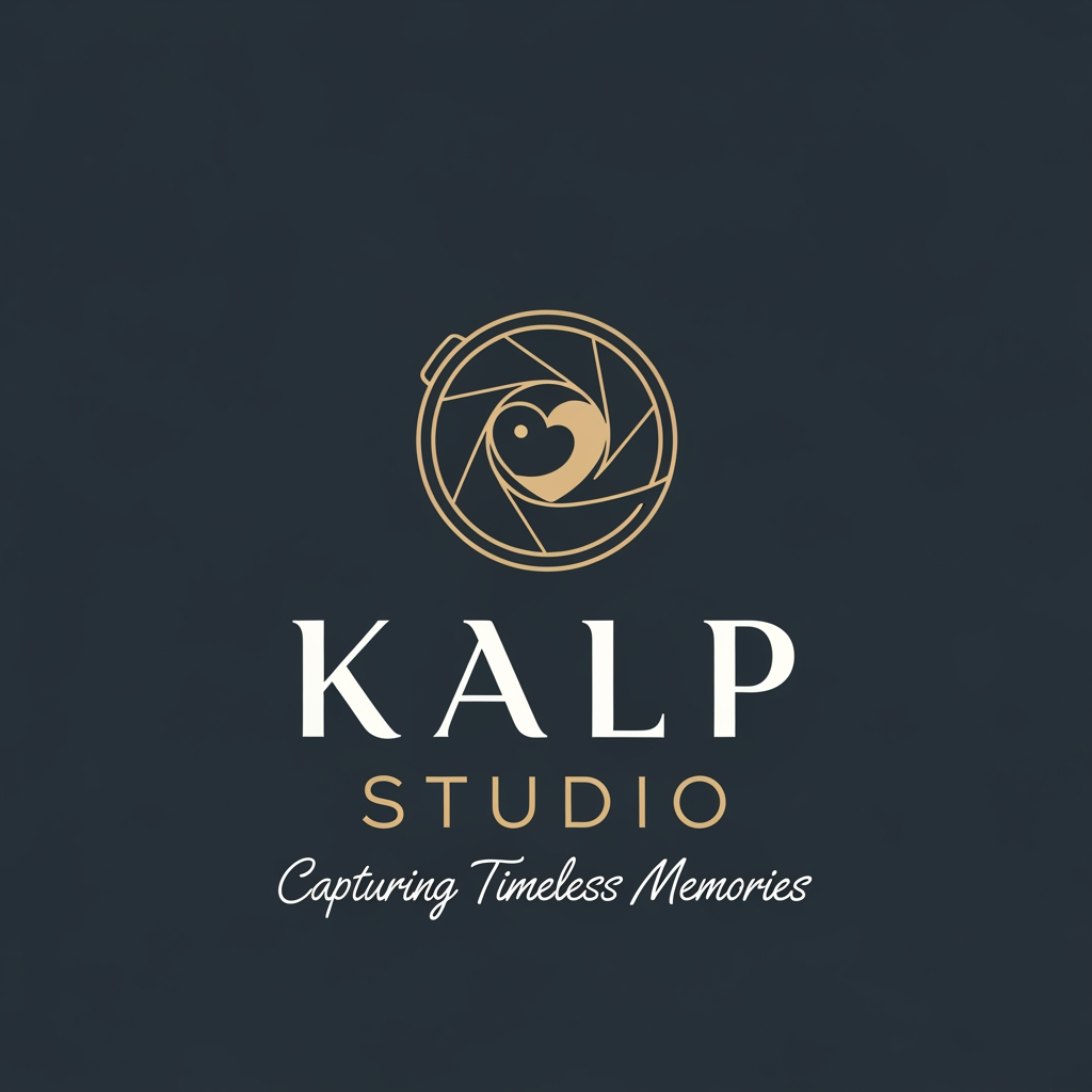 AI Design for a logo for kalp studio itsa photoshoot studio make it elegent, premeum modern classic, emotional, memories