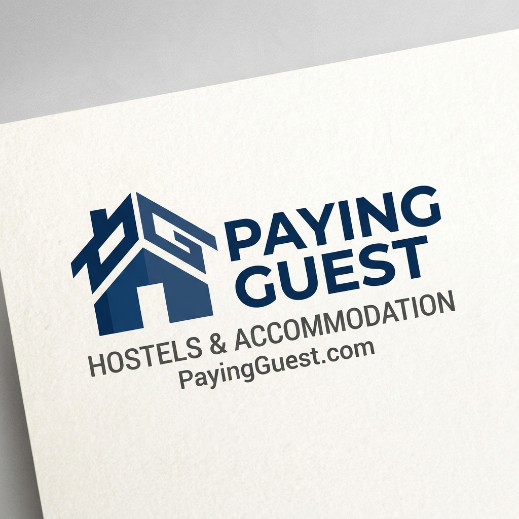 AI Design for professional logo for name payingguest brand name the website allows users to find hostels and student accomedations for working professionals ans students