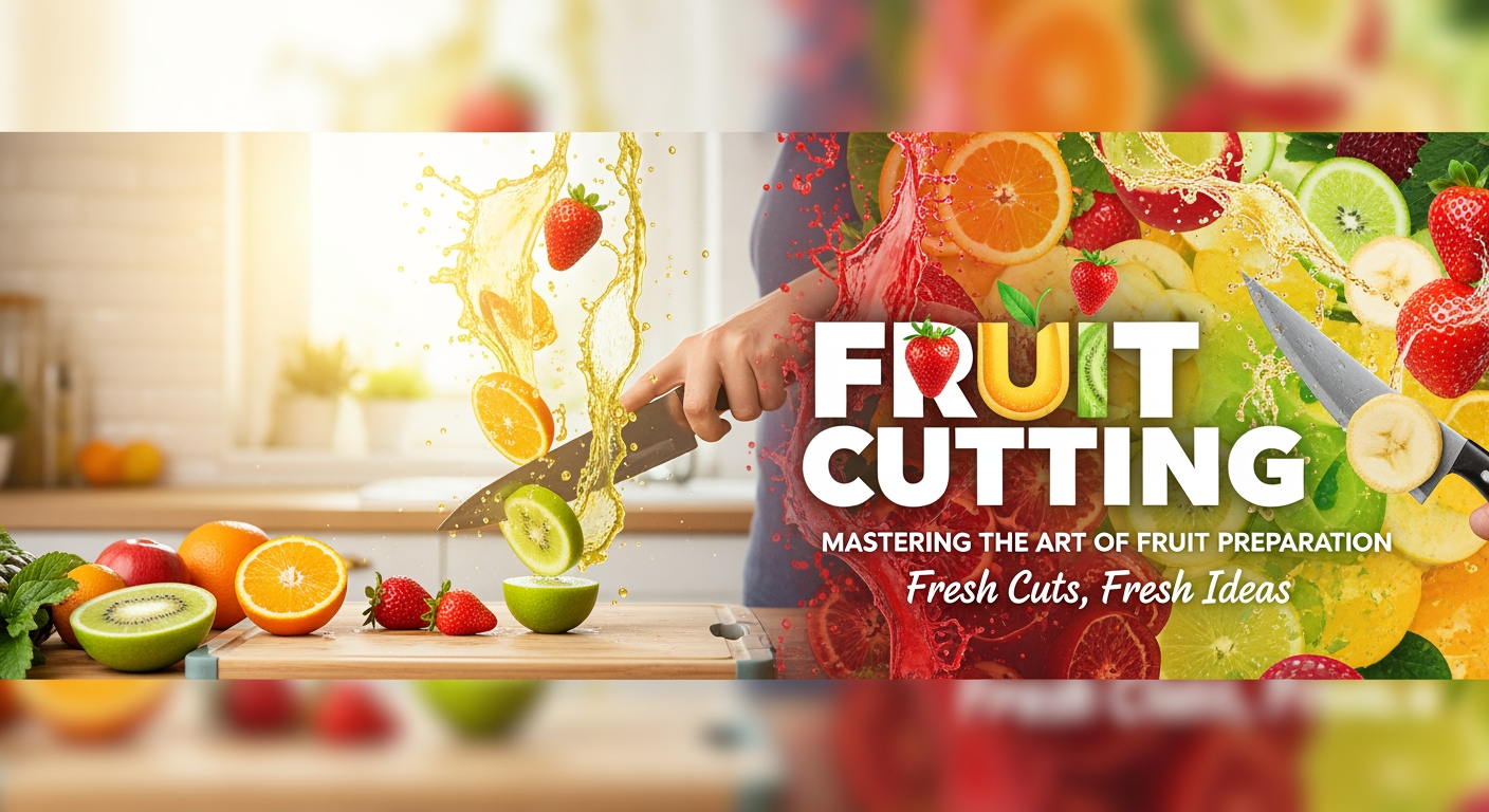 AI Design for create a banner for youtube chanel chanel name fruit cutting