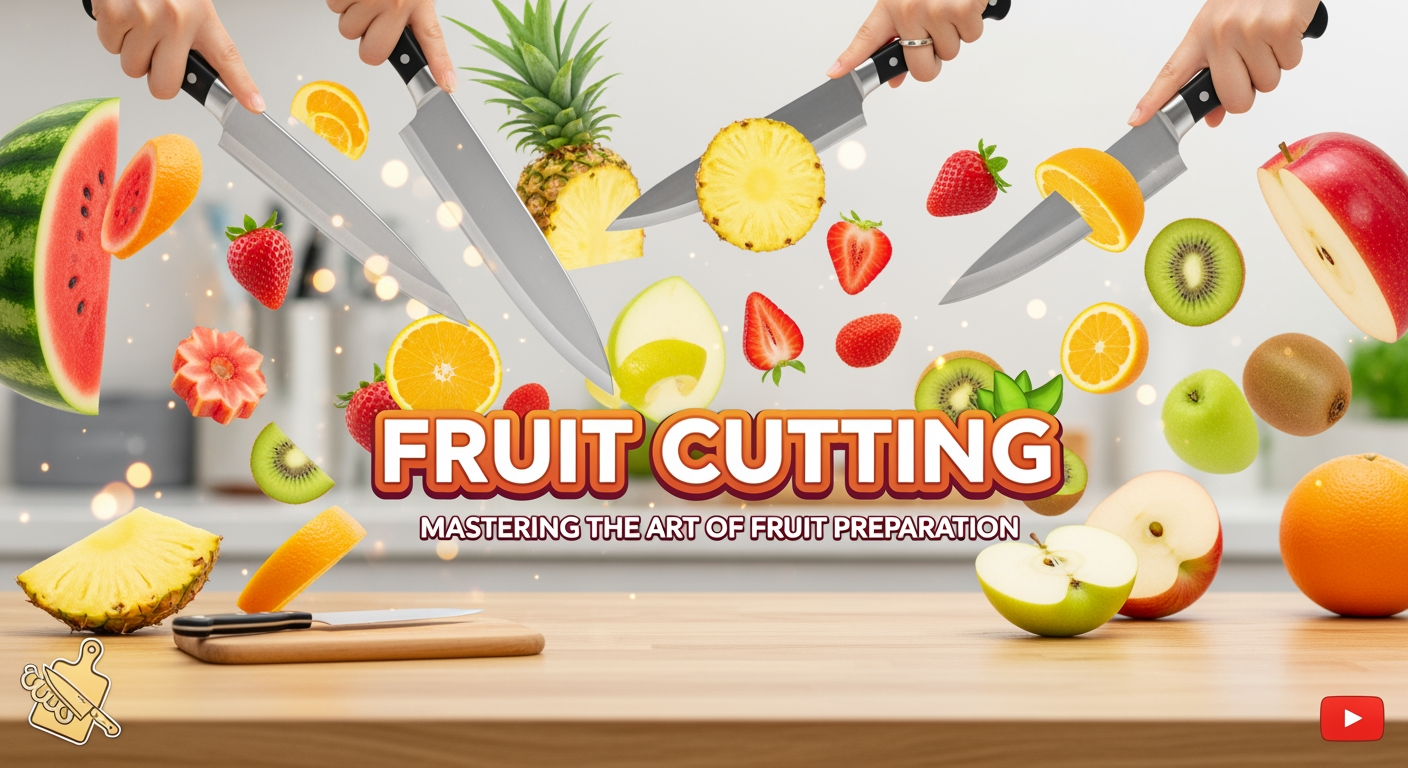 AI Design for create a banner for youtube chanel chanel name fruit cutting