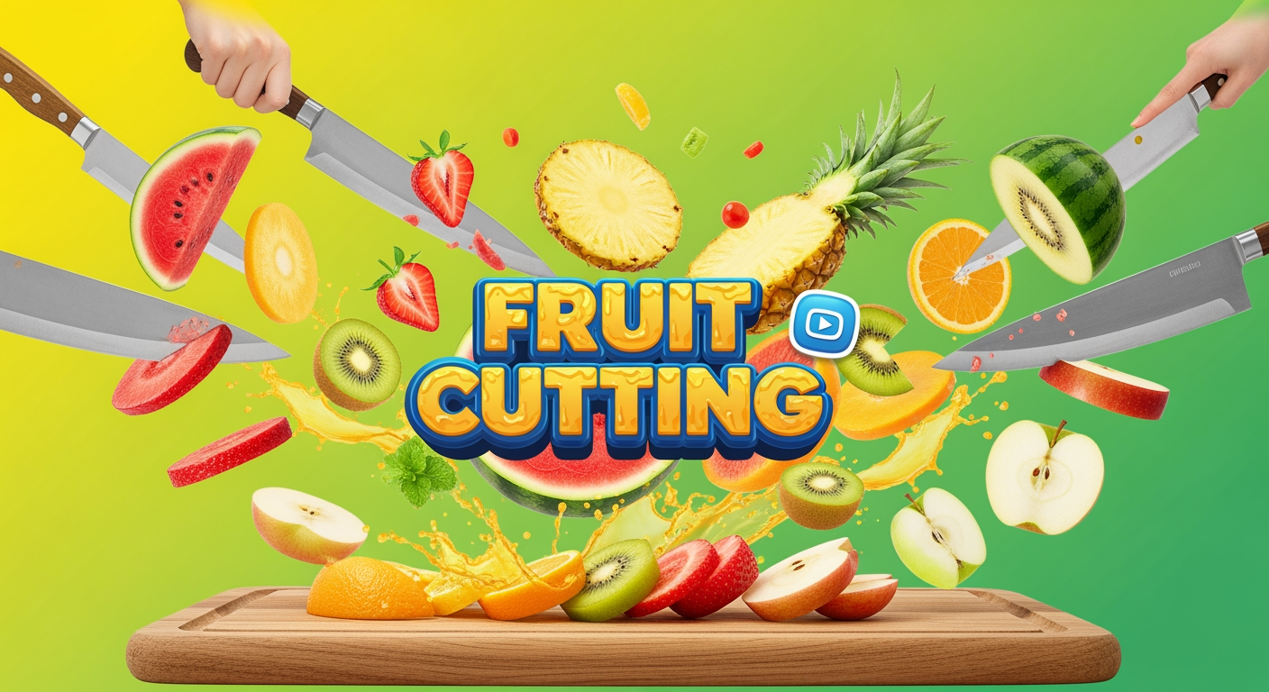 AI Design for create a banner for youtube chanel chanel name fruit cutting