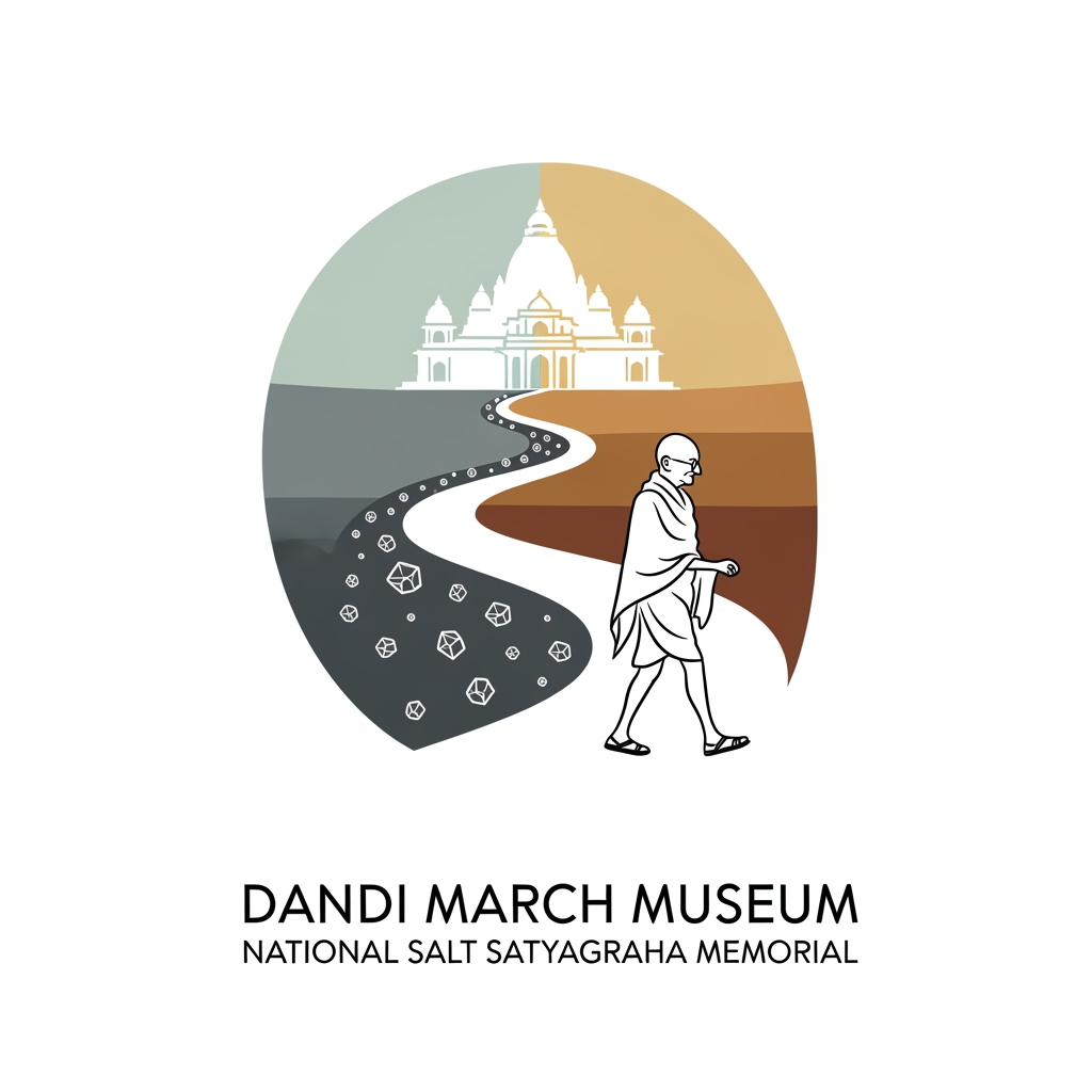 AI Design for "Walking a path that transformed a nation."
That is a far stronger foundation for the logo than focusing only on Gandhi, only on salt, or only on heritage. It uniquely connects the architecture, the museum experience, the Salt March, and the visitor journey into a single memorable symbol.