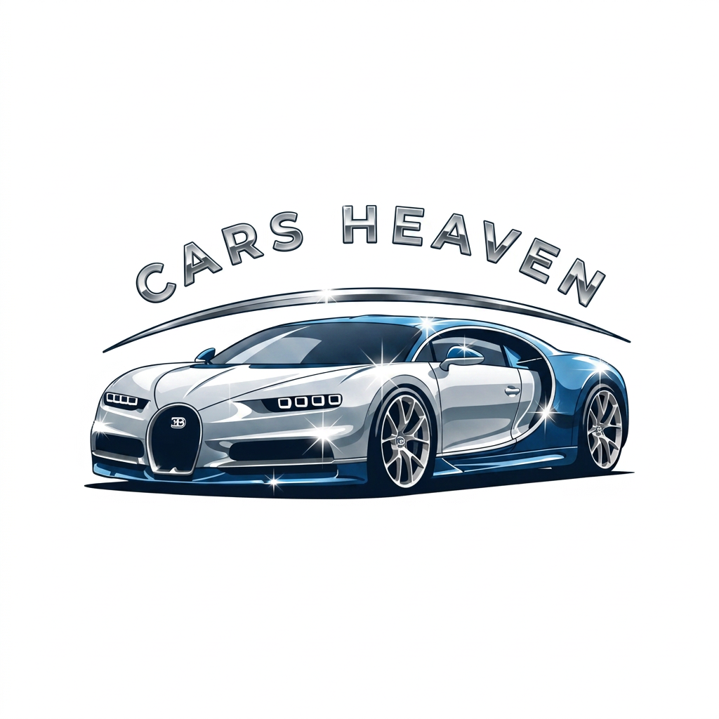 AI Design for make a lodo in which bugatti car and its logo name is CARS HEAVEN and cars are shiny
