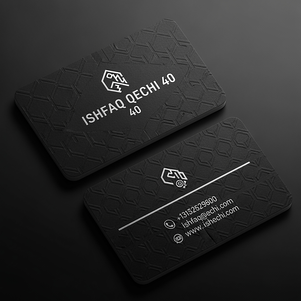 AI Design for make a shop card in which the owner name is a ishfaq qechi 40 make high profile shop card