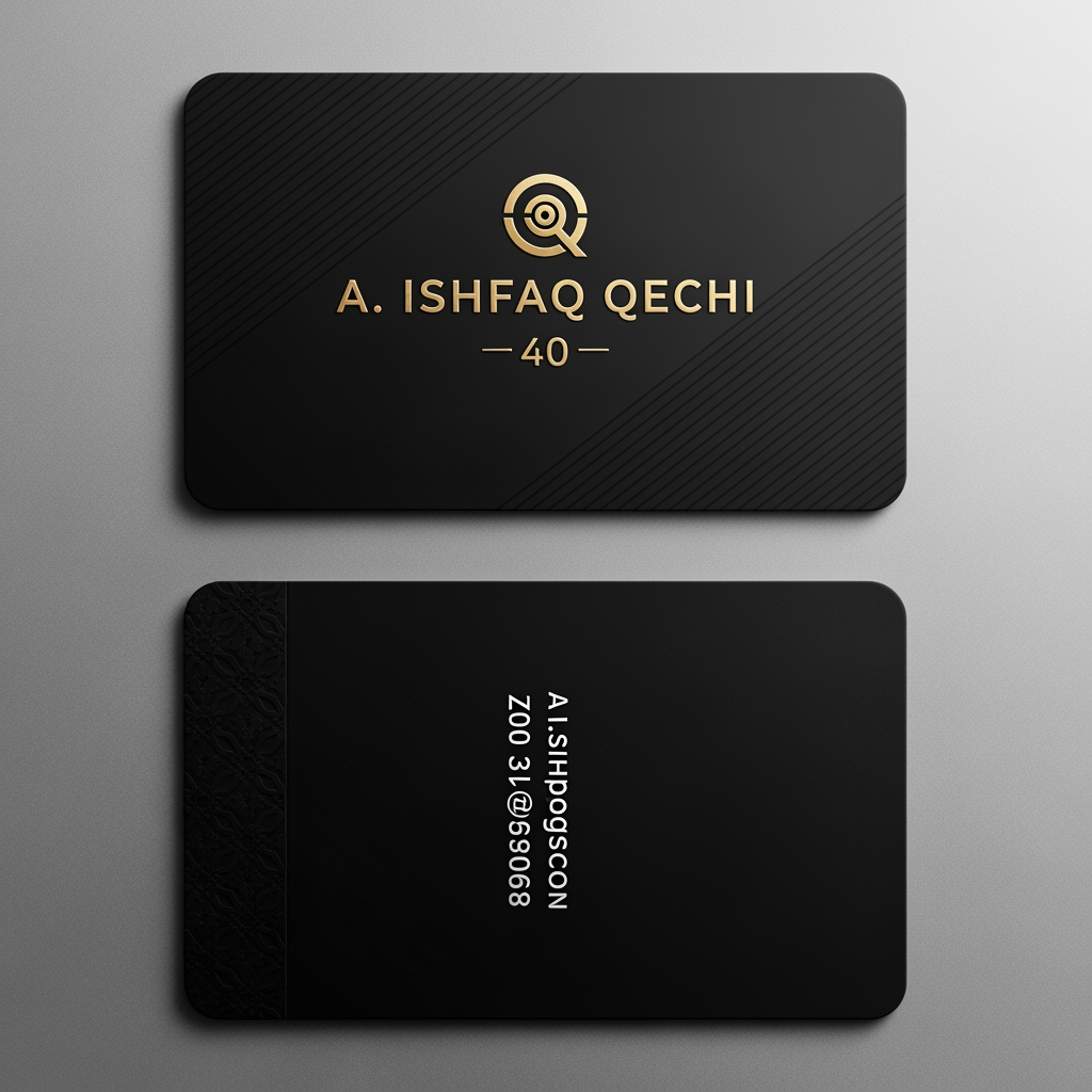 AI Design for make a shop card in which the owner name is a ishfaq qechi 40 make high profile shop card