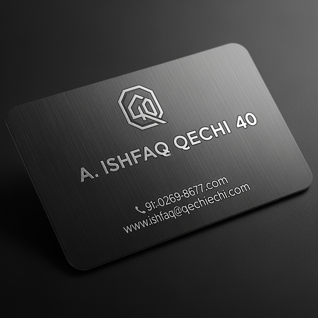 AI Design for make a shop card in which the owner name is a ishfaq qechi 40 make high profile shop card