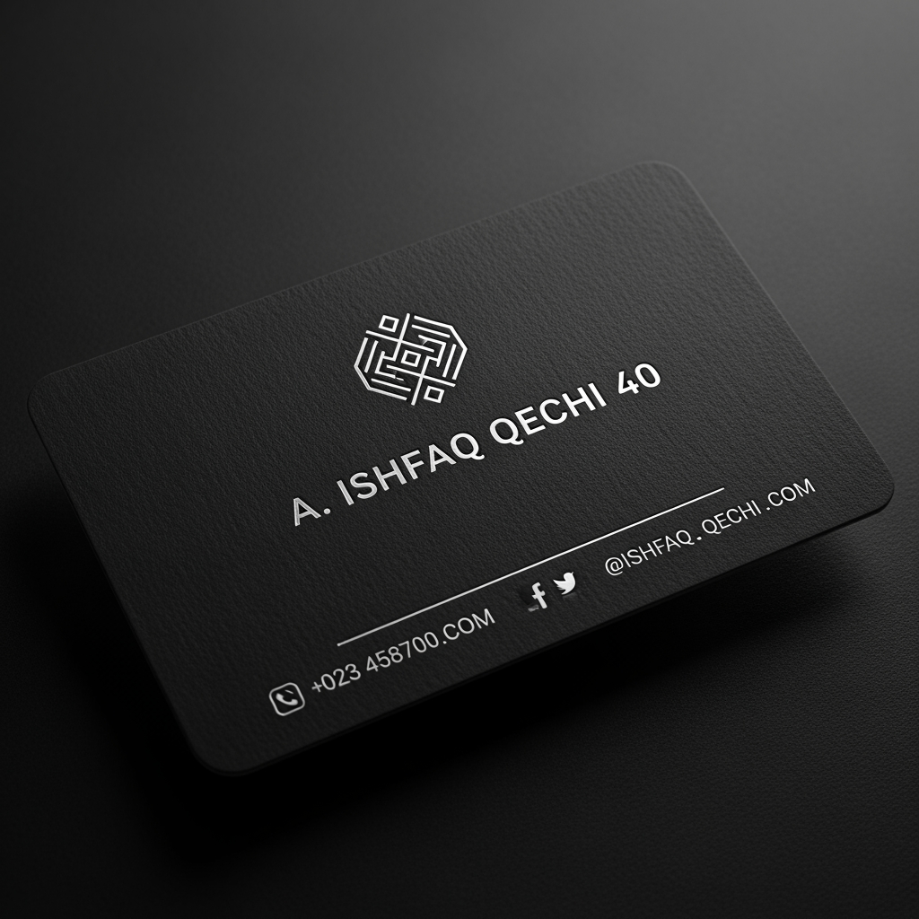 AI Design for make a shop card in which the owner name is a ishfaq qechi 40 make high profile shop card