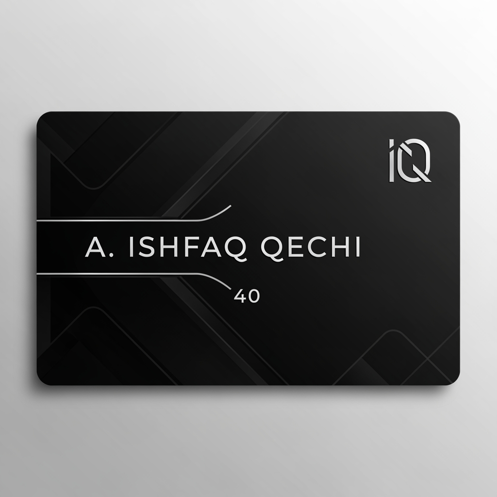 AI Design for make a shop card in which the owner name is a ishfaq qechi 40 make high profile shop card ake differente