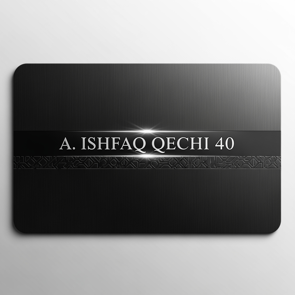 AI Design for make a shop card in which the owner name is a ishfaq qechi 40 make high profile shop card ake differente
