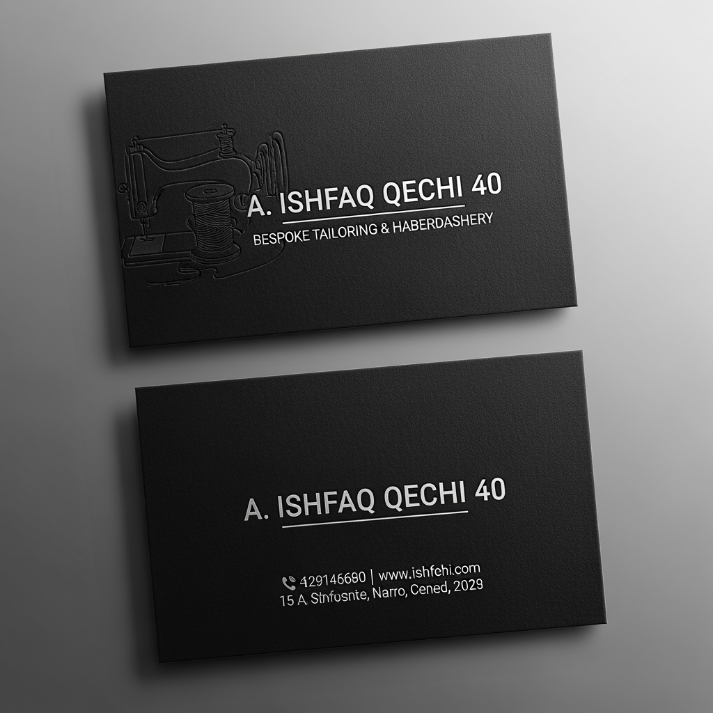 AI Design for make a shop card in which the owner name is a ishfaq qechi 40 make high profile shop card